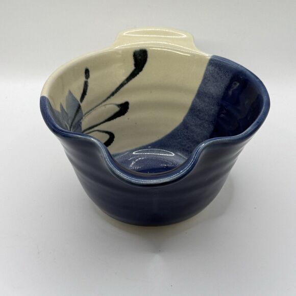 Kent Follette Pottery Bowl Cobalt Cream Swirl Detail Spout Signed - Picture 2 of 8